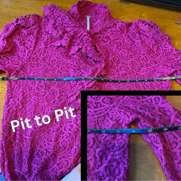 Free People, Dreams of You Lace Long Sleeve Mini Dress, Raspberry, Magenta, Pink - Picture 7 of 7